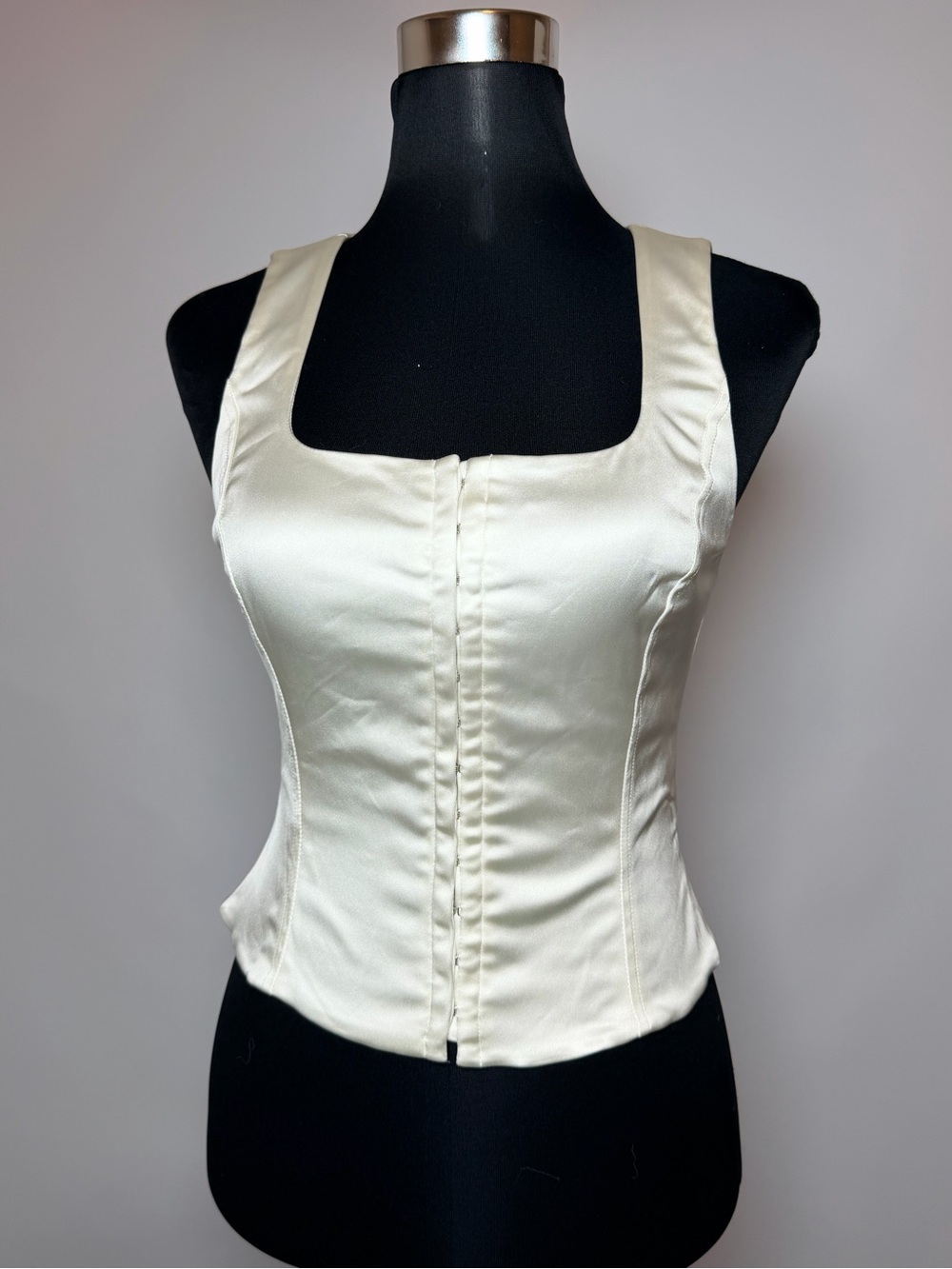 Aritzia Wilfred Roseland Satin Bustier Top S Ivory Hook Eye Corset